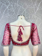 Royal Pink Net Blouse With Silver Border - Boutique Nepal Au