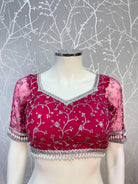 Royal Pink Net Blouse With Sweet Heart Neck - Boutique Nepal