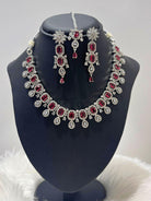 Ruby Pink American Diamond Necklace Set - Boutique Nepal Au