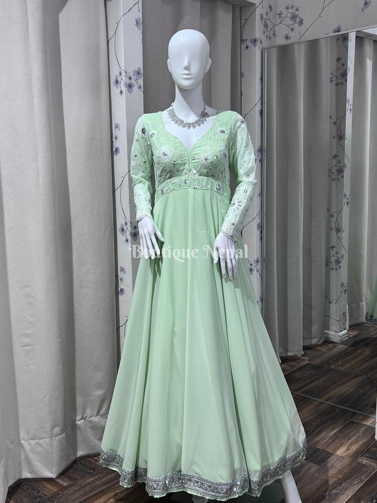 Sage Green Long sleeve Gown - Boutique Nepal