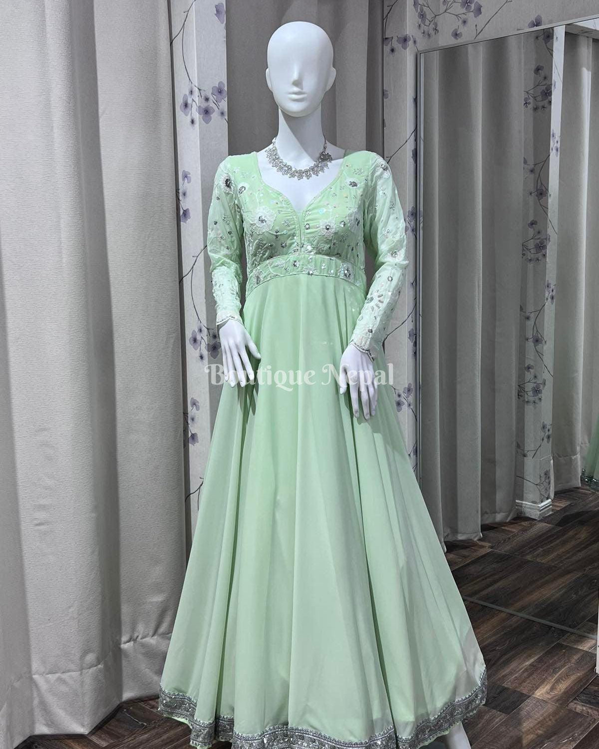 Sage Green Long sleeve Gown - Boutique Nepal Au