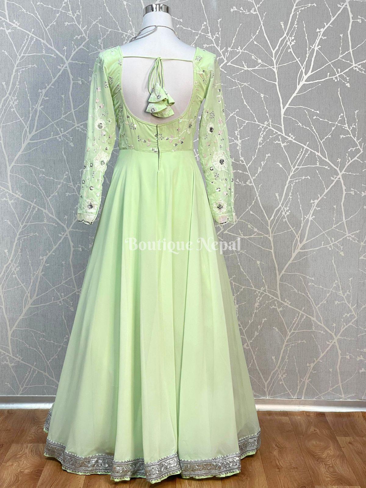 Green ball gown hot sale with sleeves