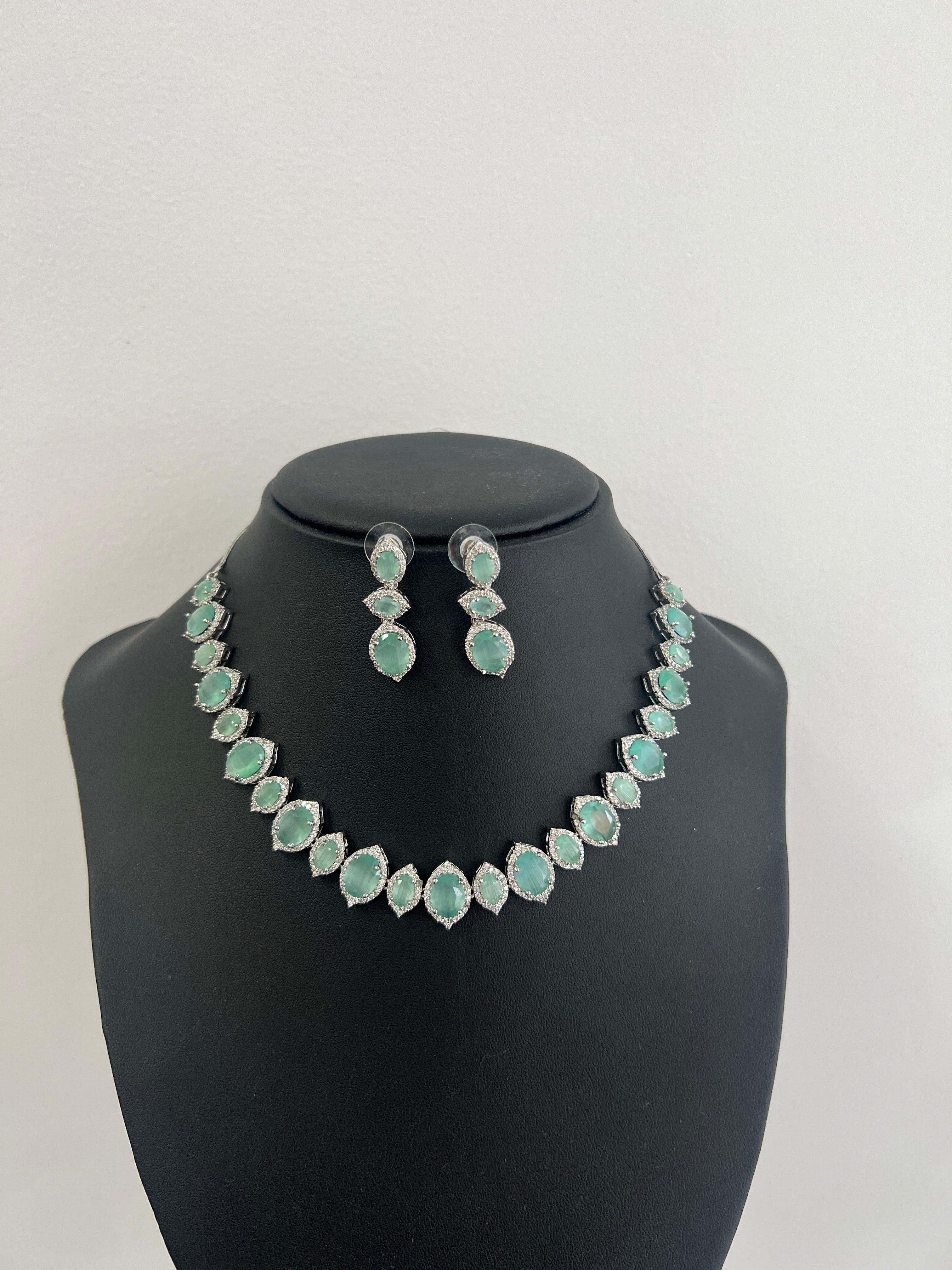 Sea Green American Diamond Necklace Set - Boutique Nepal Australia 