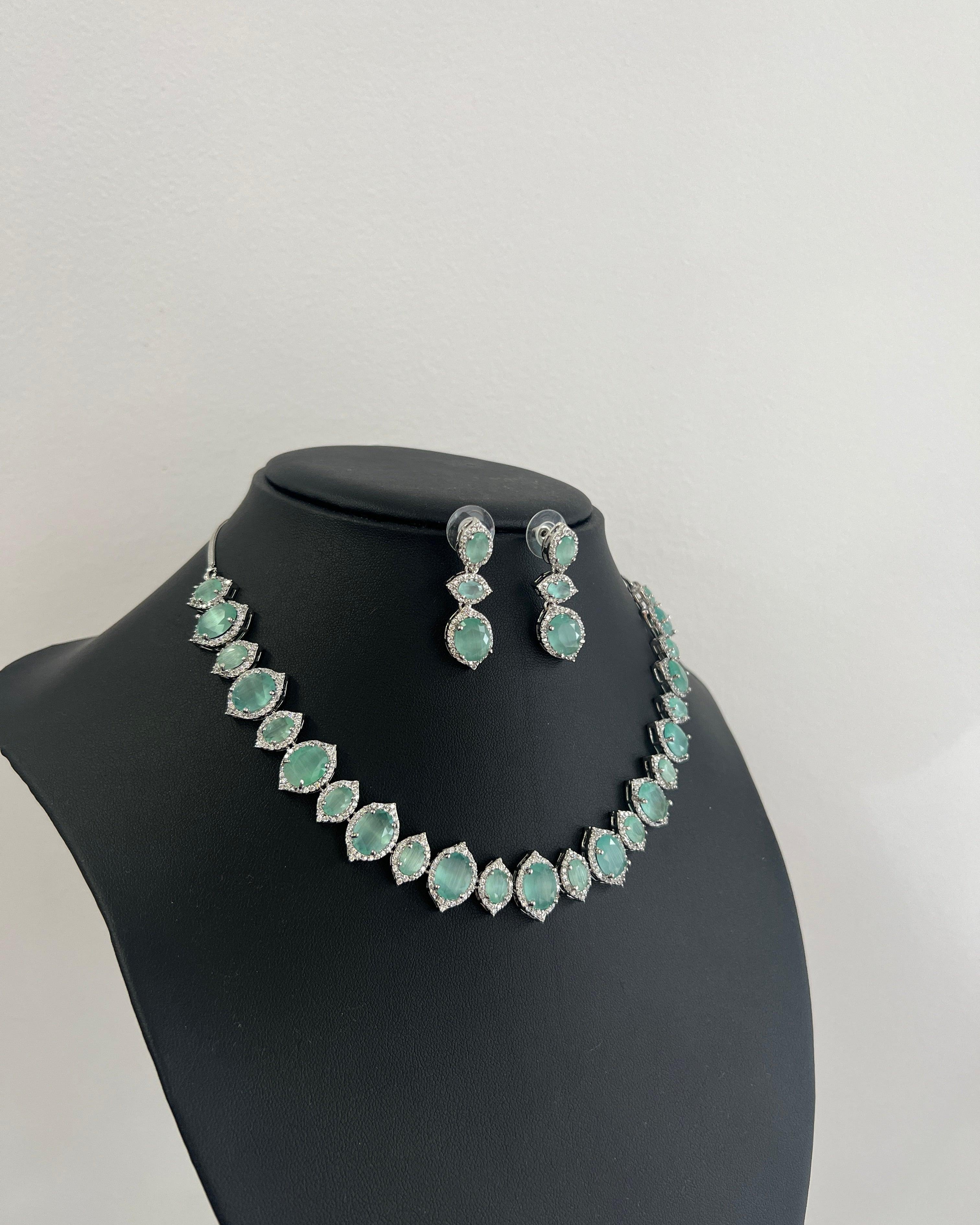 Sea Green American Diamond Necklace Set - Boutique Nepal Australia 