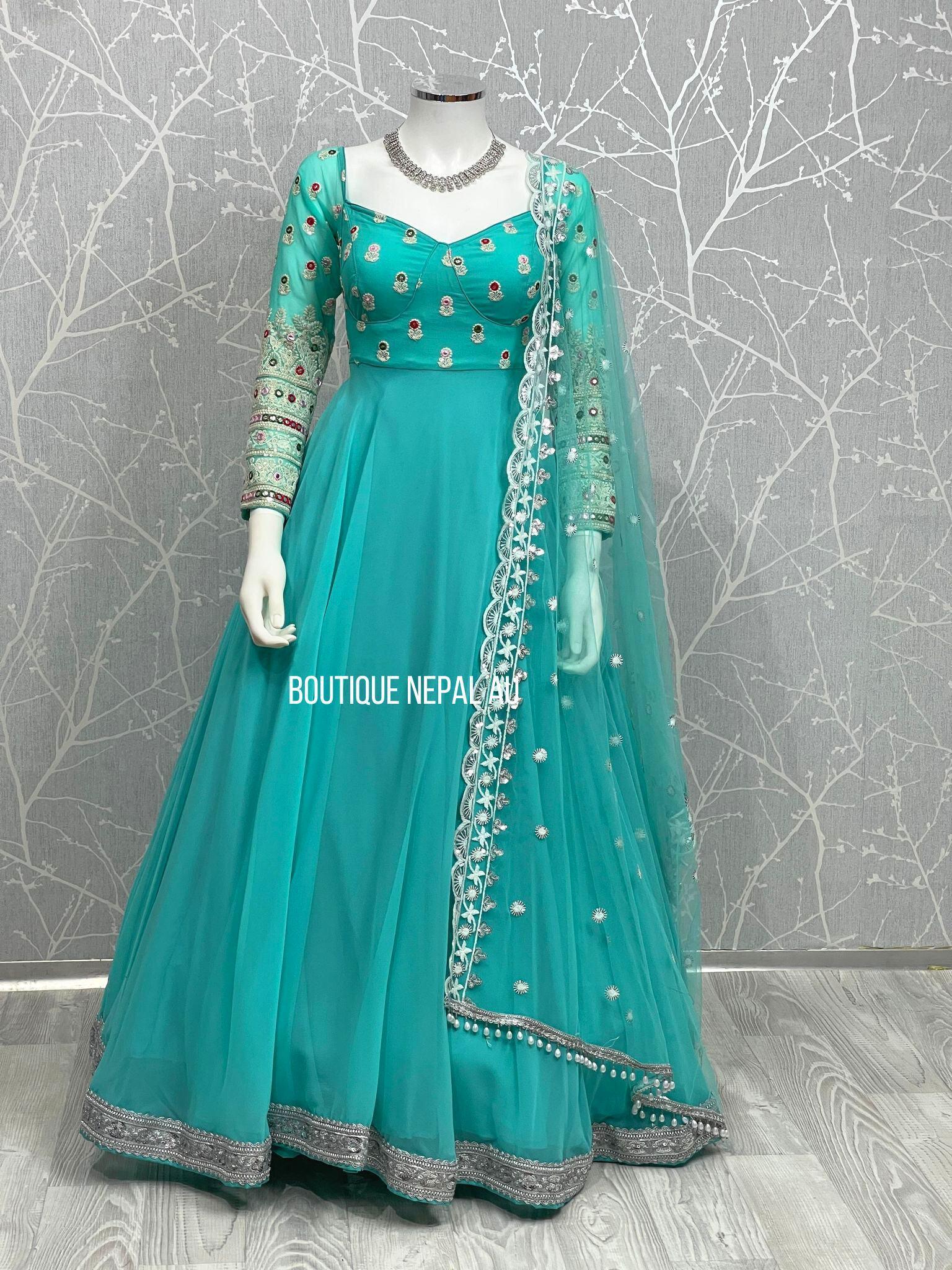 Sea green colour on sale gown