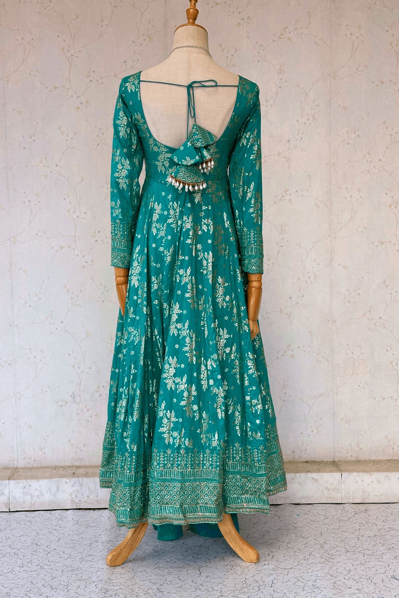 Seagreen Dola Silk Anarkali Set - Boutique Nepal