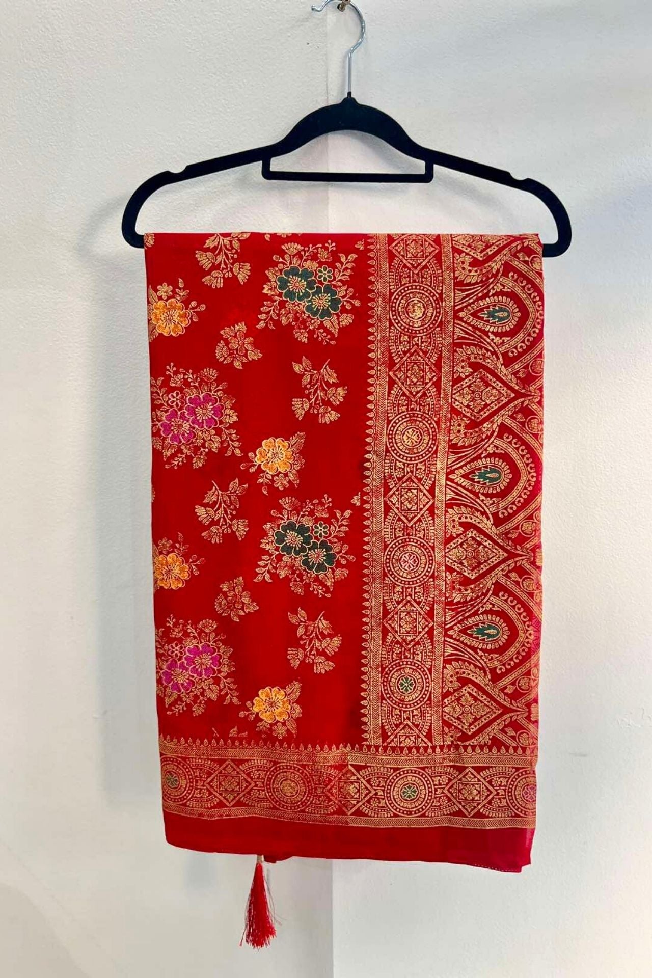Semi Chiffon Soft Khaddi Saree In Red - Boutique Nepal