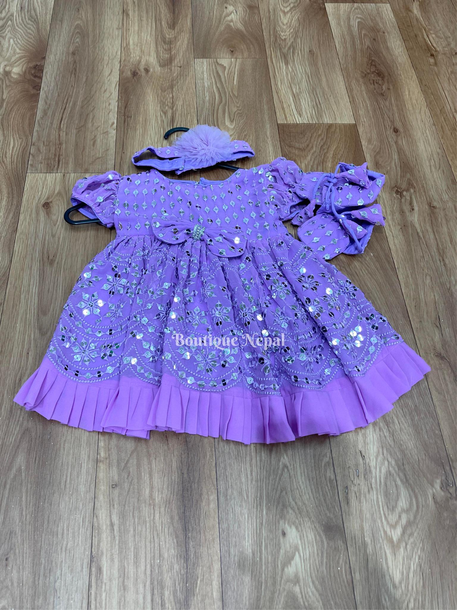 Sequence Work Lavender Pasni Dress For Baby Girls - Boutique Nepal Au