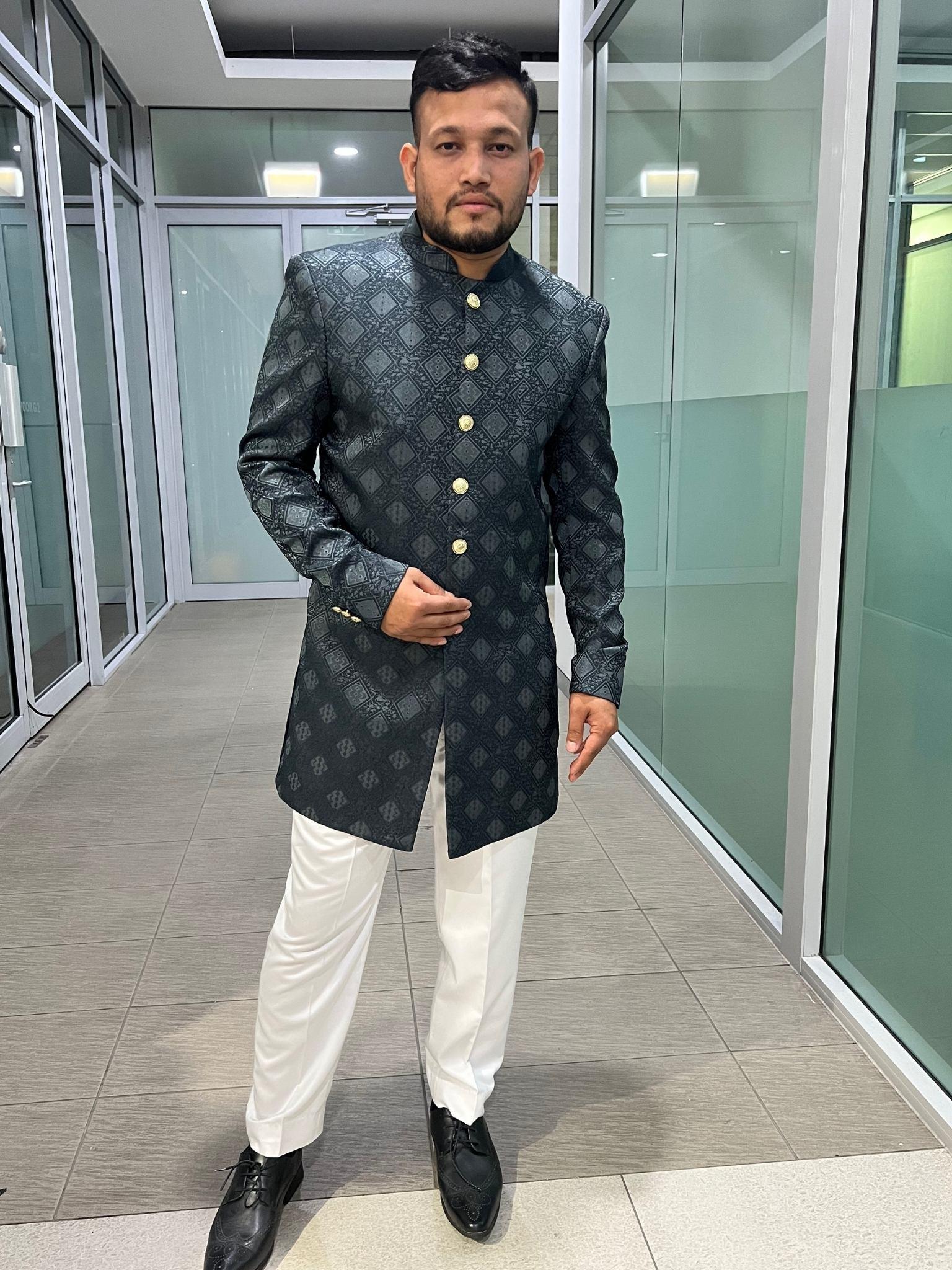 Sherwani And Pants Set In Black - Boutique Nepal