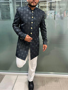 Sherwani And Pants Set In Black - Boutique Nepal