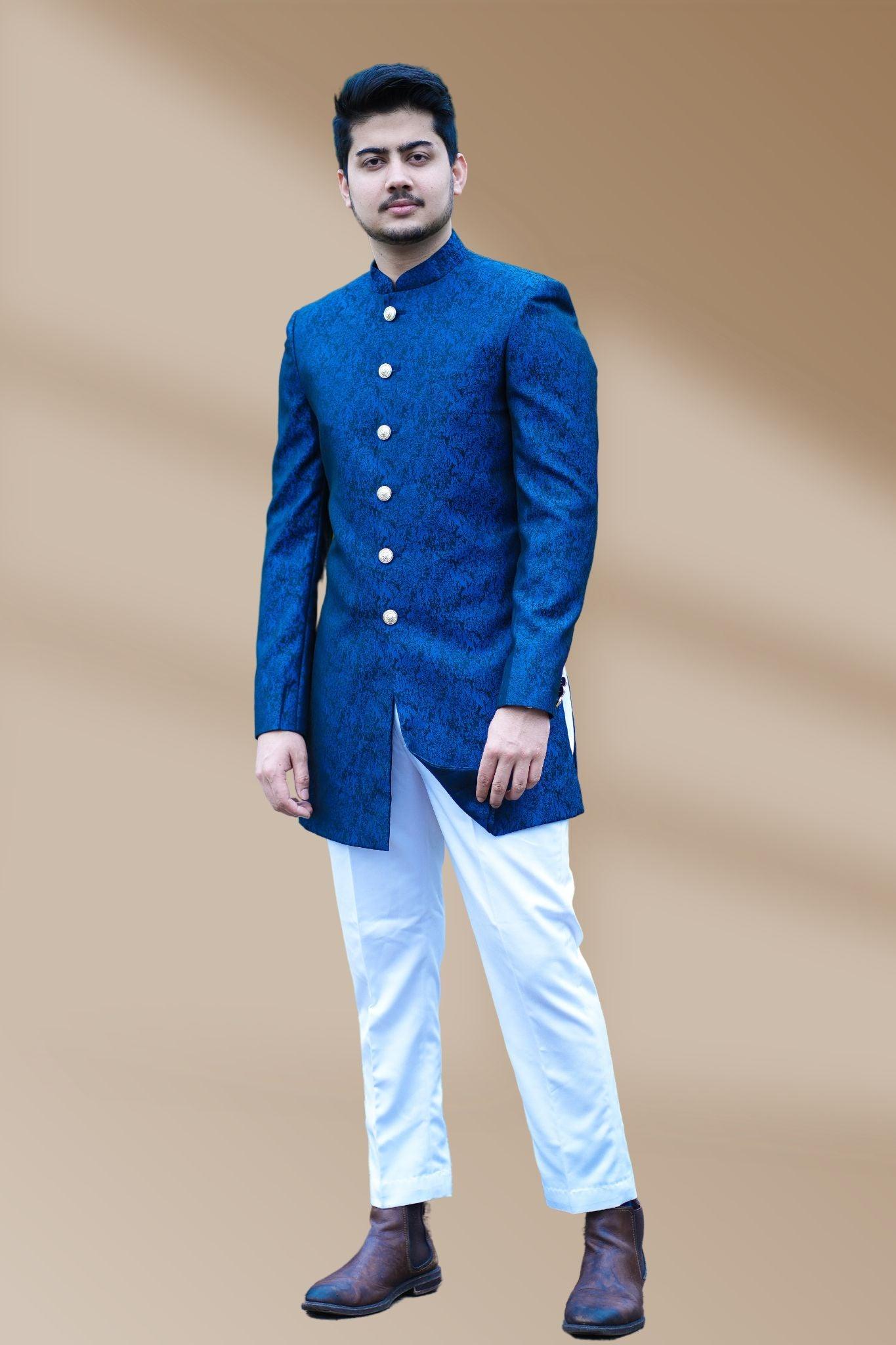 SHERWANI AND PANTS SET In Navyblue - Boutique Nepal