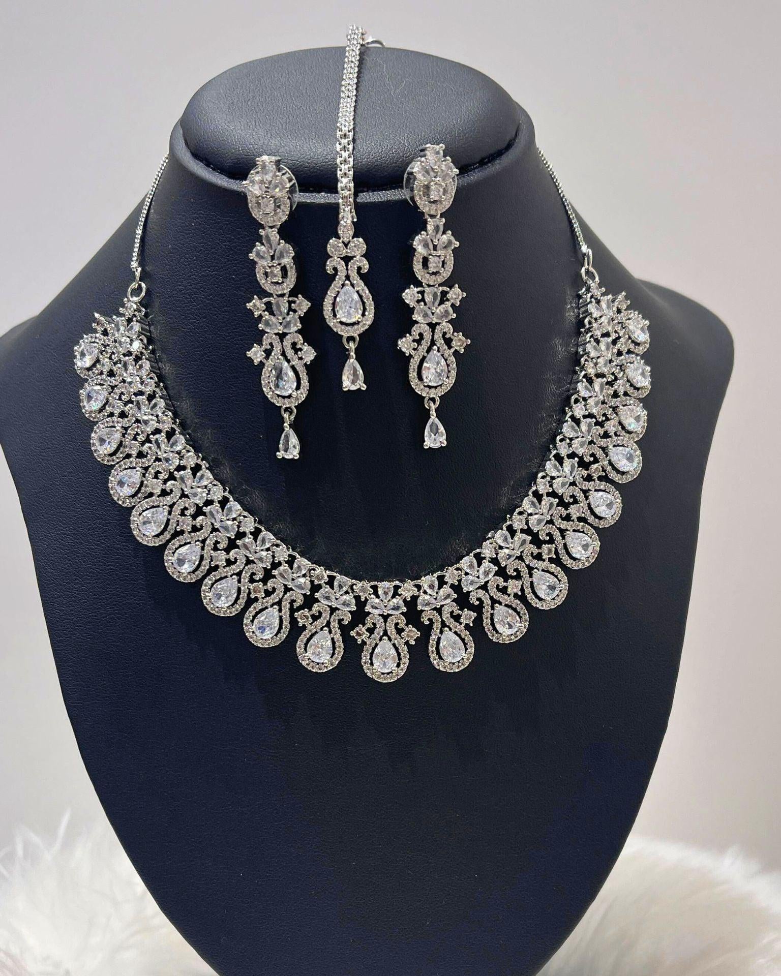 Silver American Diamond Necklace Set - Boutique Nepal Au