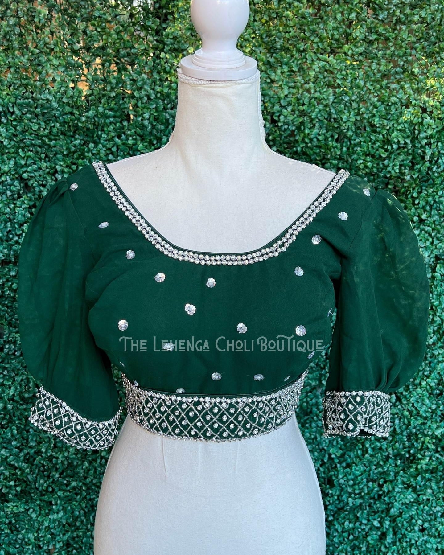 Silver Hand Work Blouse In Emerald Green - Boutique Nepal Au