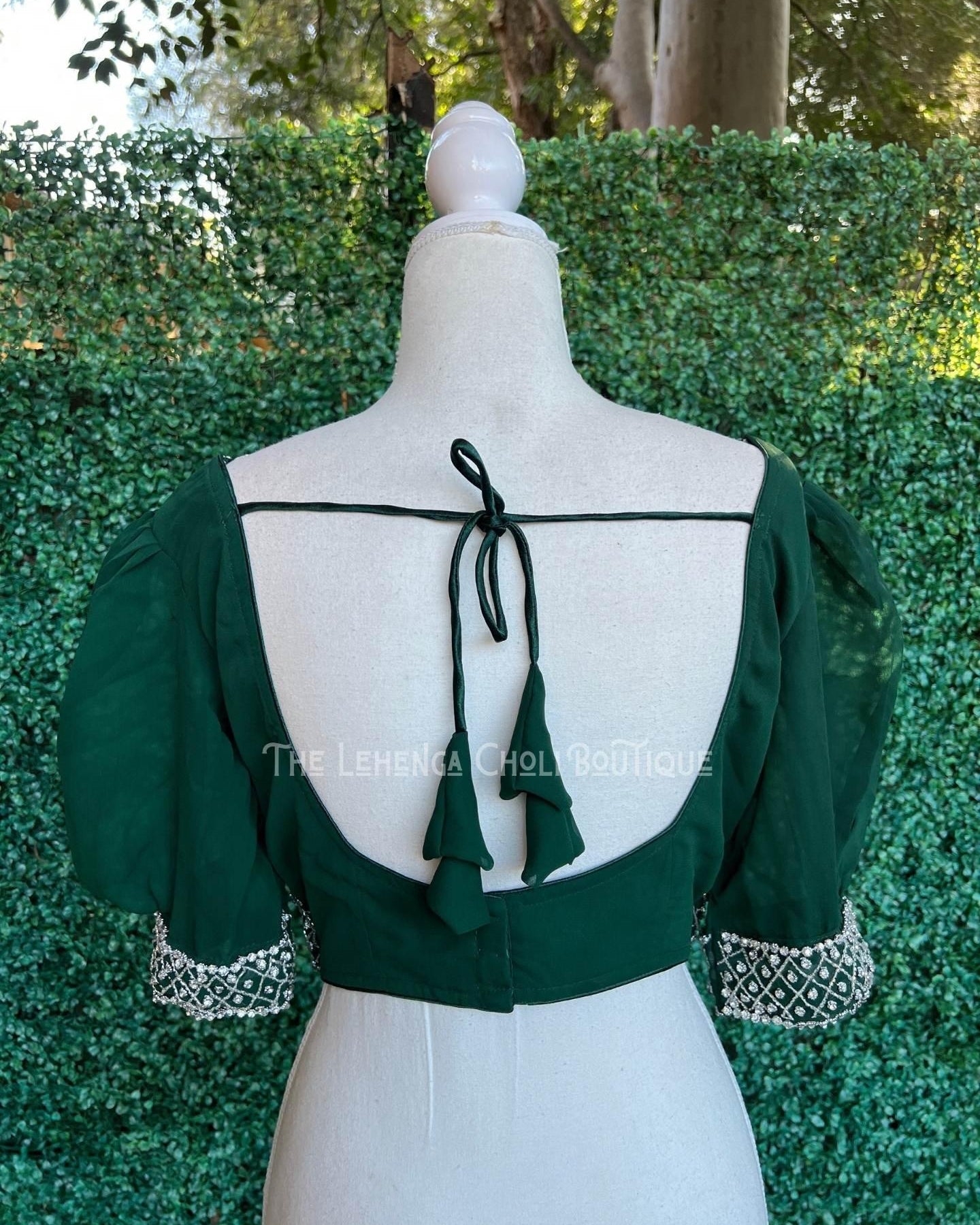Silver Hand Work Blouse In Emerald Green - Boutique Nepal Au