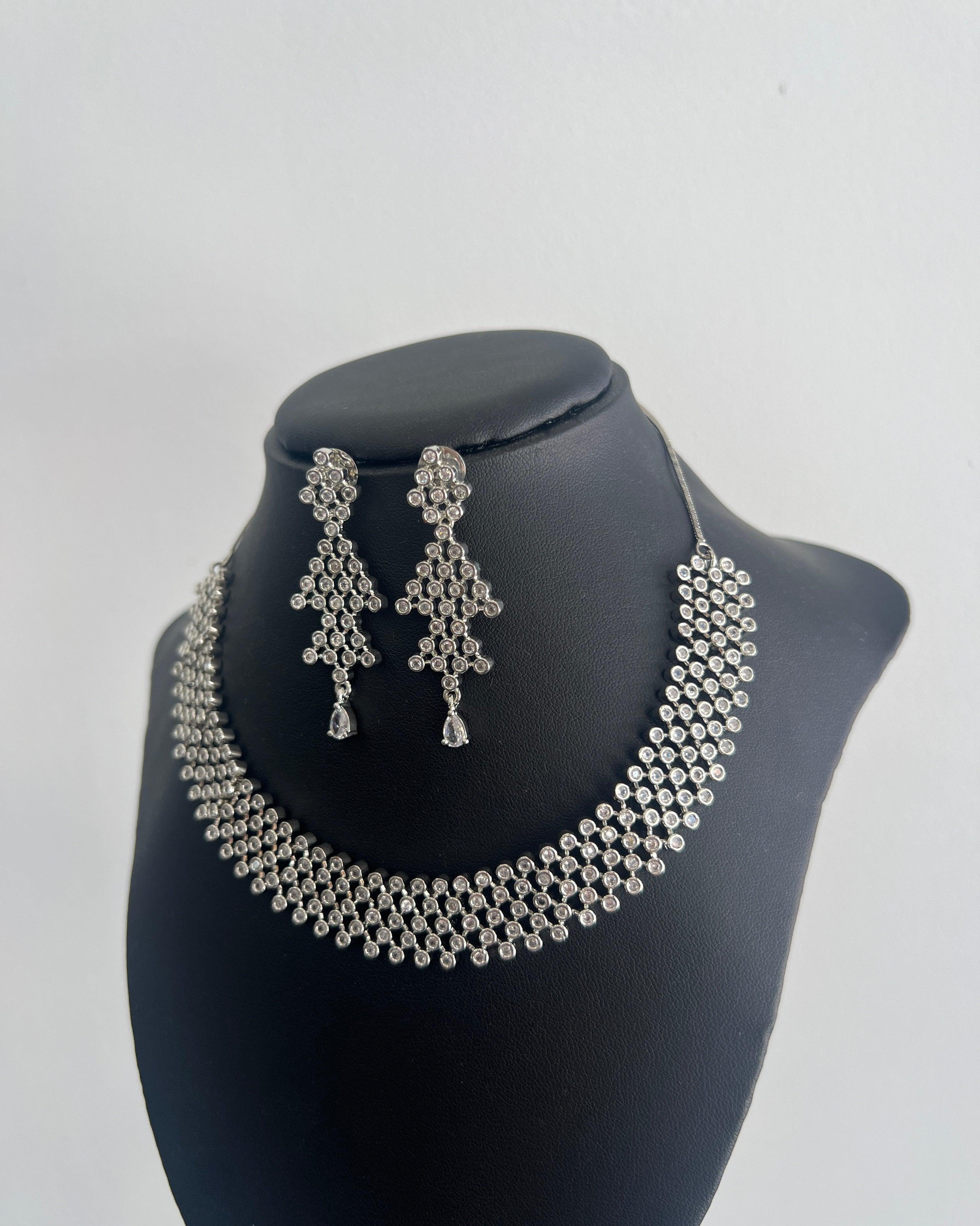 Silver Plated American Diamond Necklace Set - Boutique Nepal