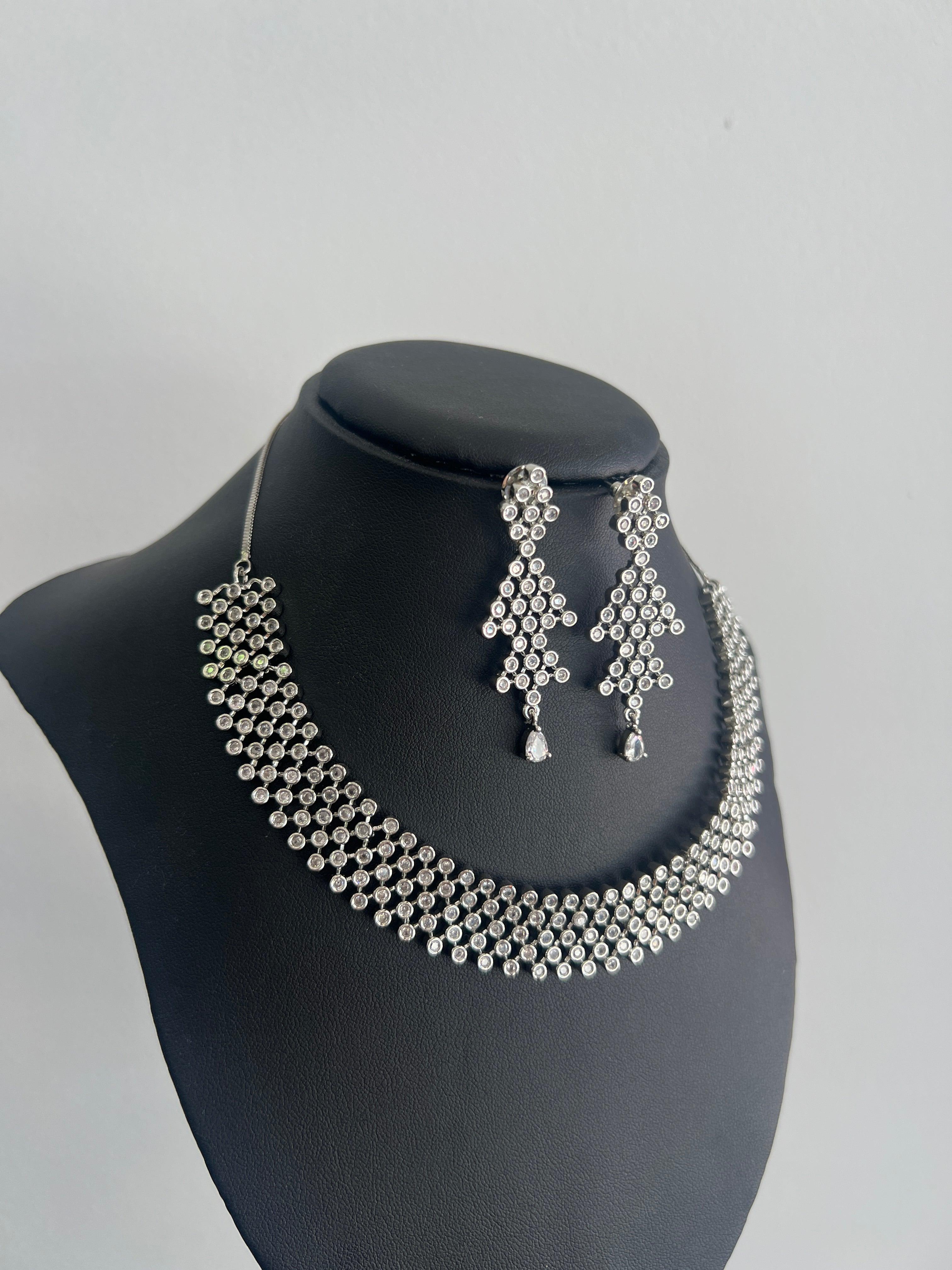 Silver Plated American Diamond Necklace Set - Boutique Nepal