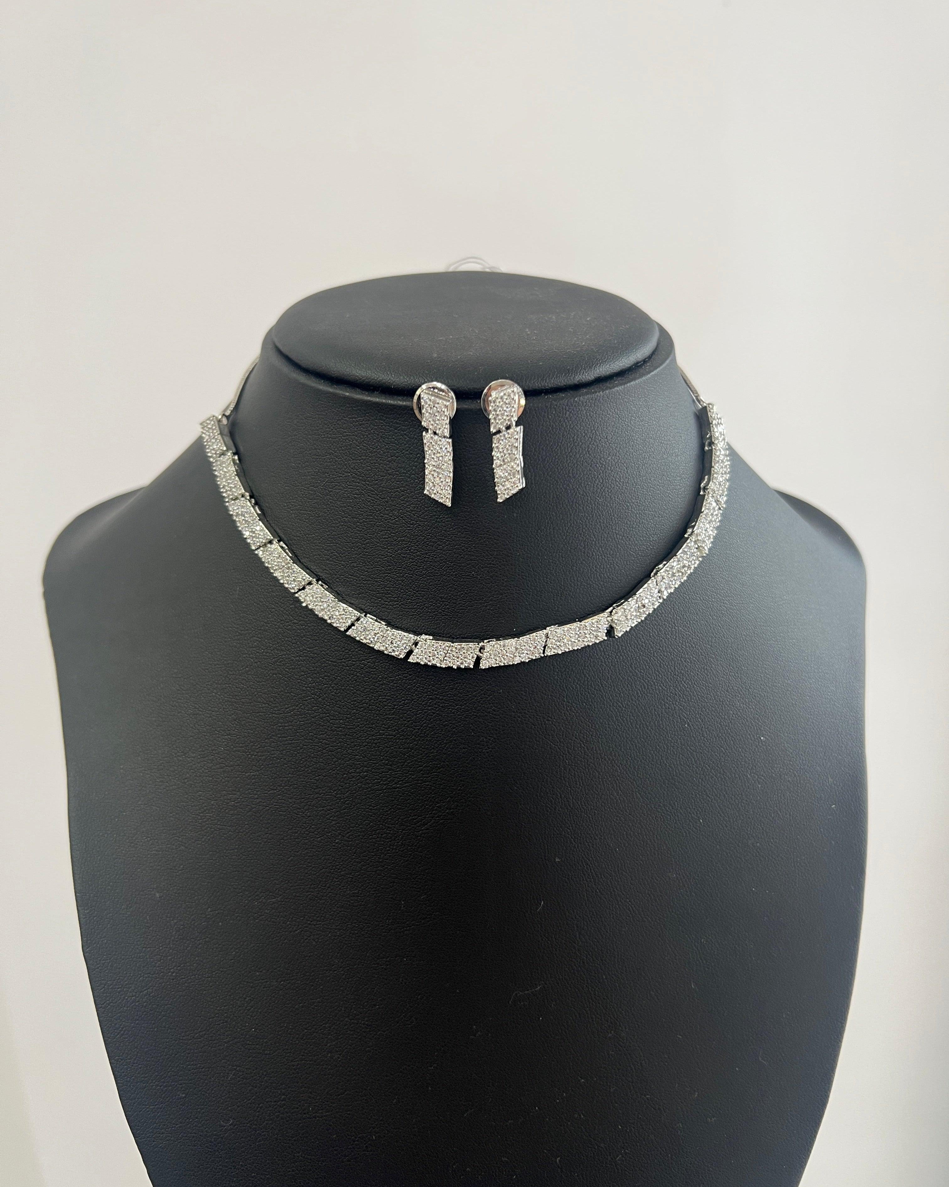 Simple American Diamond Necklace and Jumki - Boutique Nepal Australia 