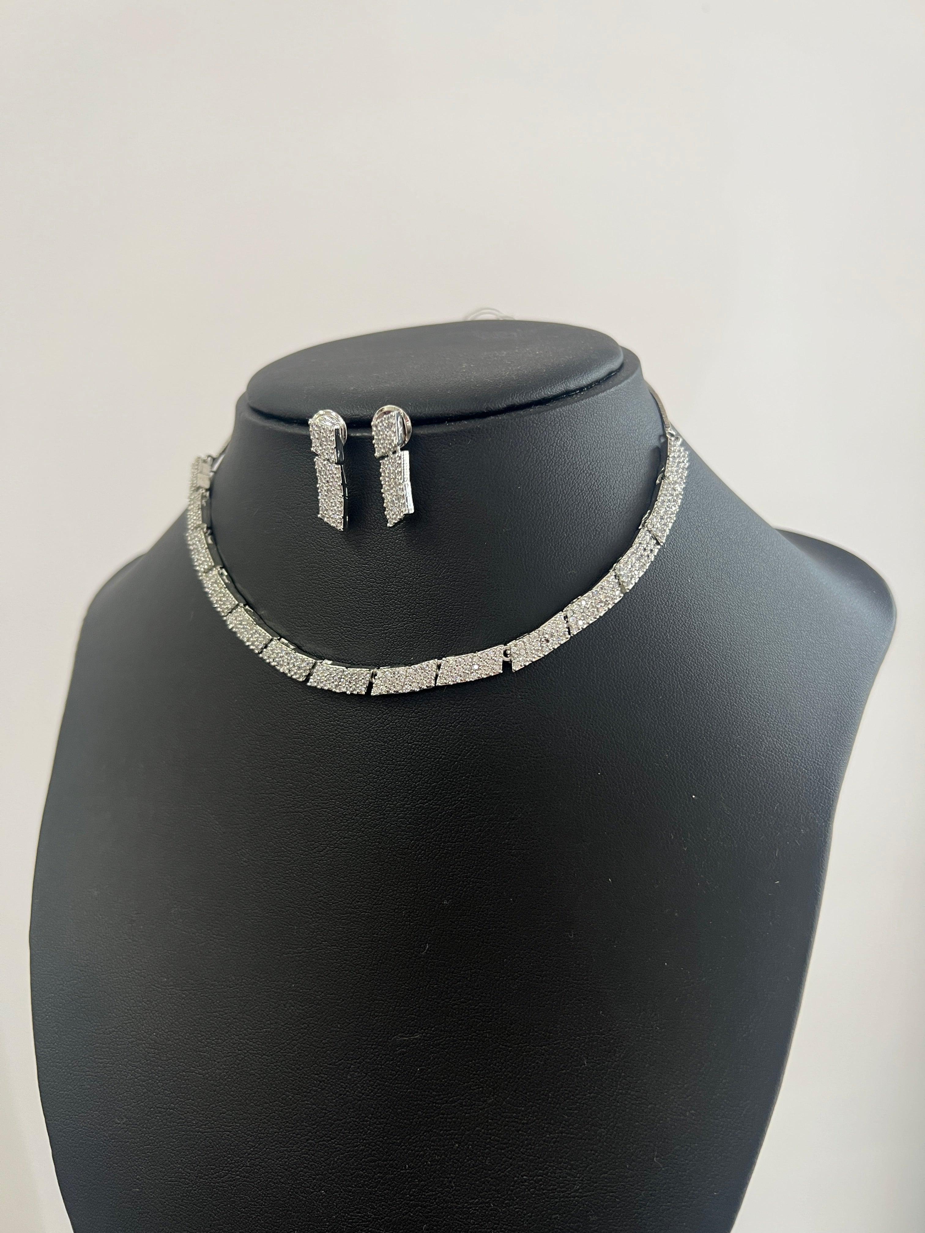 Simple American Diamond Necklace and Jumki - Boutique Nepal Australia 