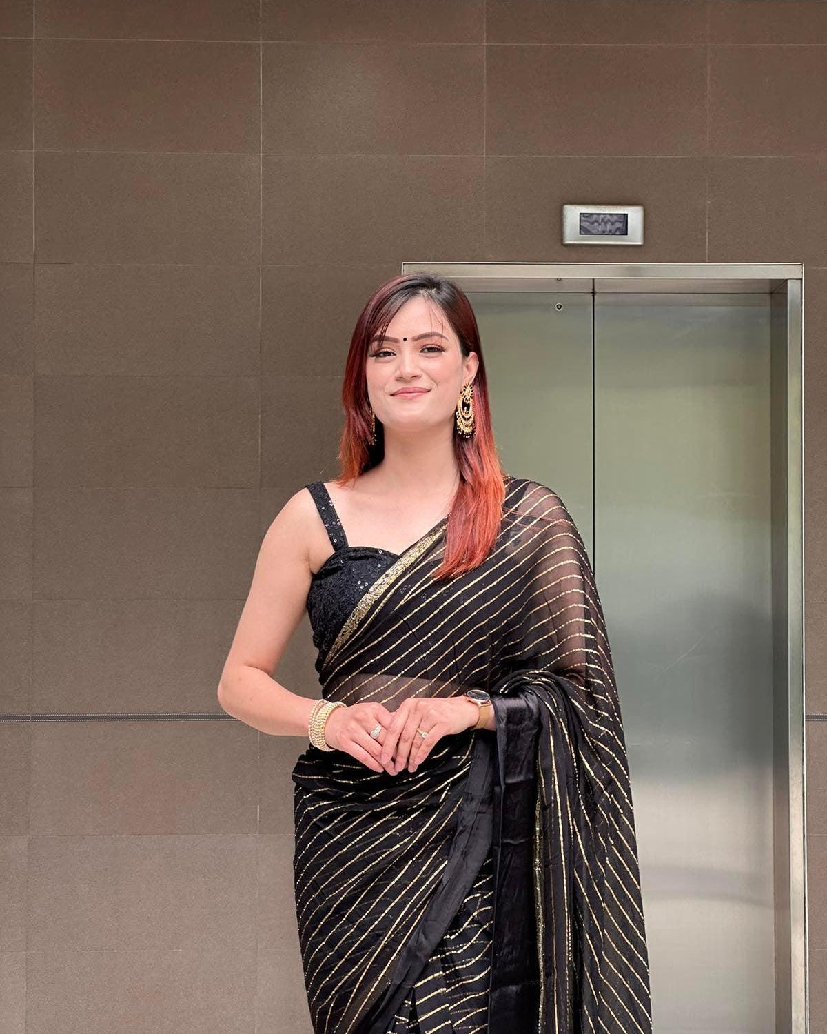 Simple Ready To Wear Saree in Black - Boutique Nepal