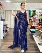 Simple Ready To Wear Saree in Blue - Boutique Nepal