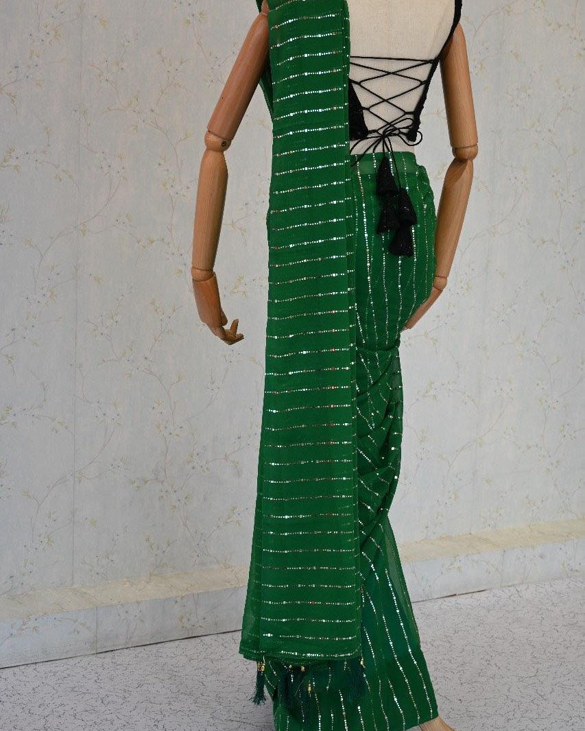 Simple Ready To Wear Saree in Green - Boutique Nepal