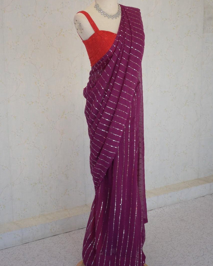 Simple Ready To Wear Saree in Purple - Boutique Nepal