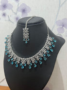 Sky Blue American Diamond Necklace Set with Bindi - Boutique Nepal