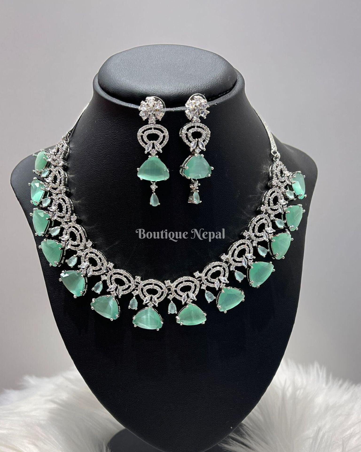 Skyblue American Diamond Necklace Set - Boutique Nepal Au