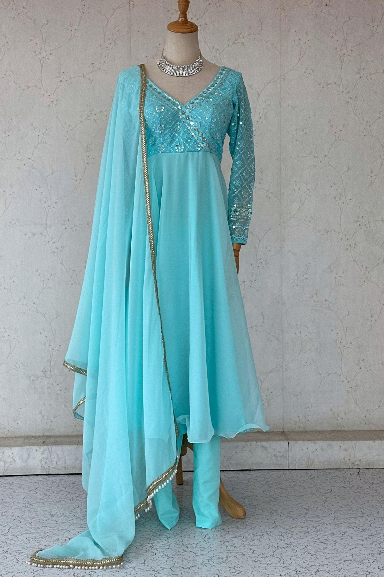 Skyblue Anarkali Suit Set - Boutique Nepal