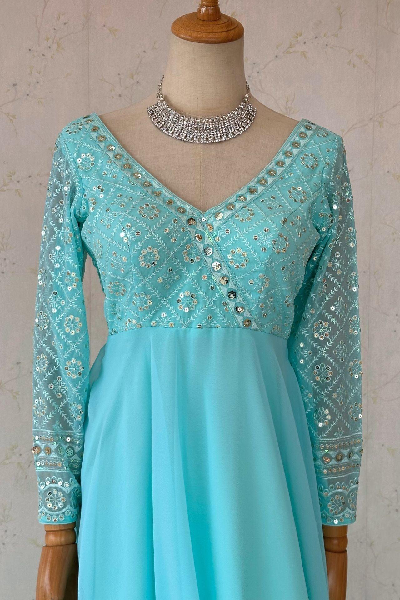 Skyblue Anarkali Suit Set - Boutique Nepal