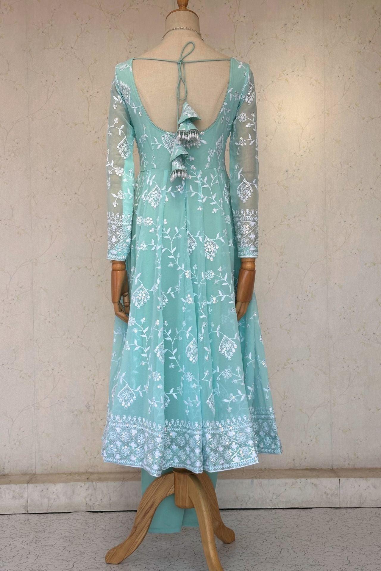 Skyblue Anarkali With Sequence Thread Work - Boutique Nepal