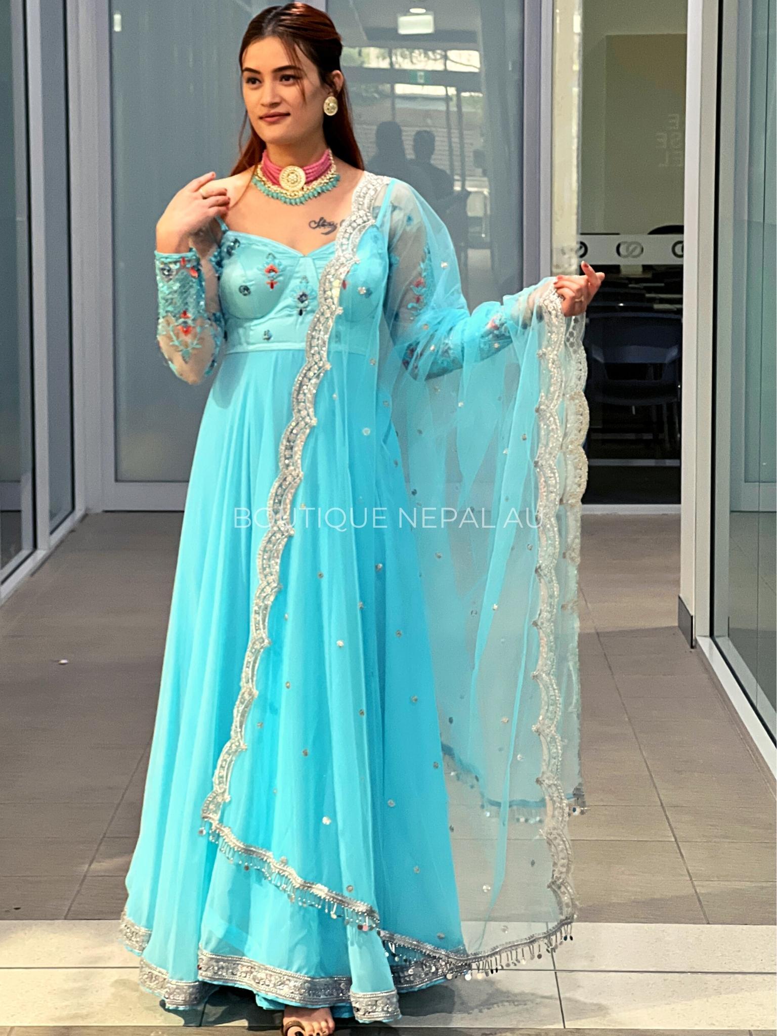 Skyblue Designer Gown - Boutique Nepal