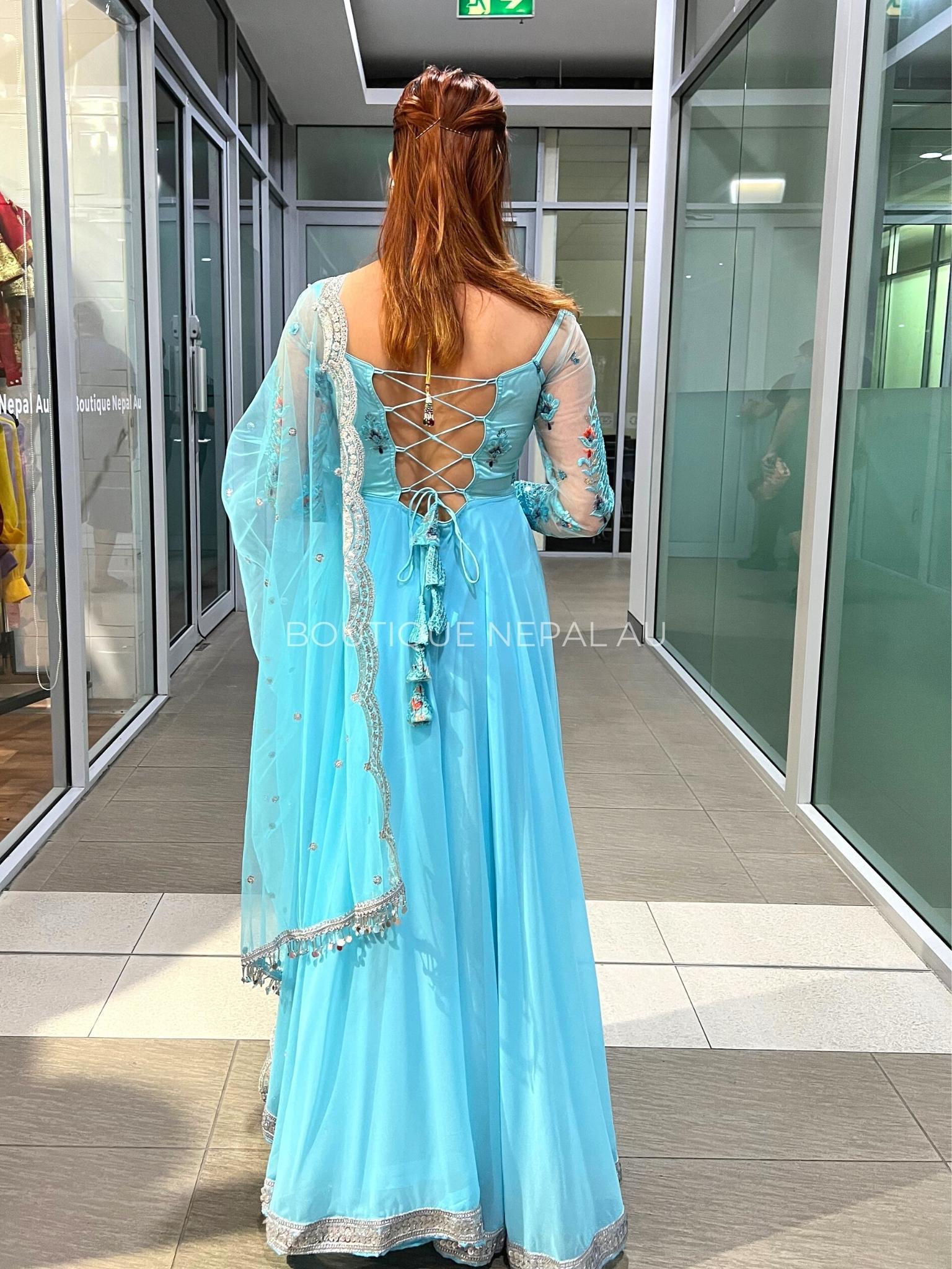 Skyblue Designer Gown - Boutique Nepal