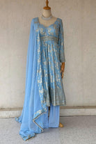 Skyblue Dolasilk anarkali Set - Boutique Nepal