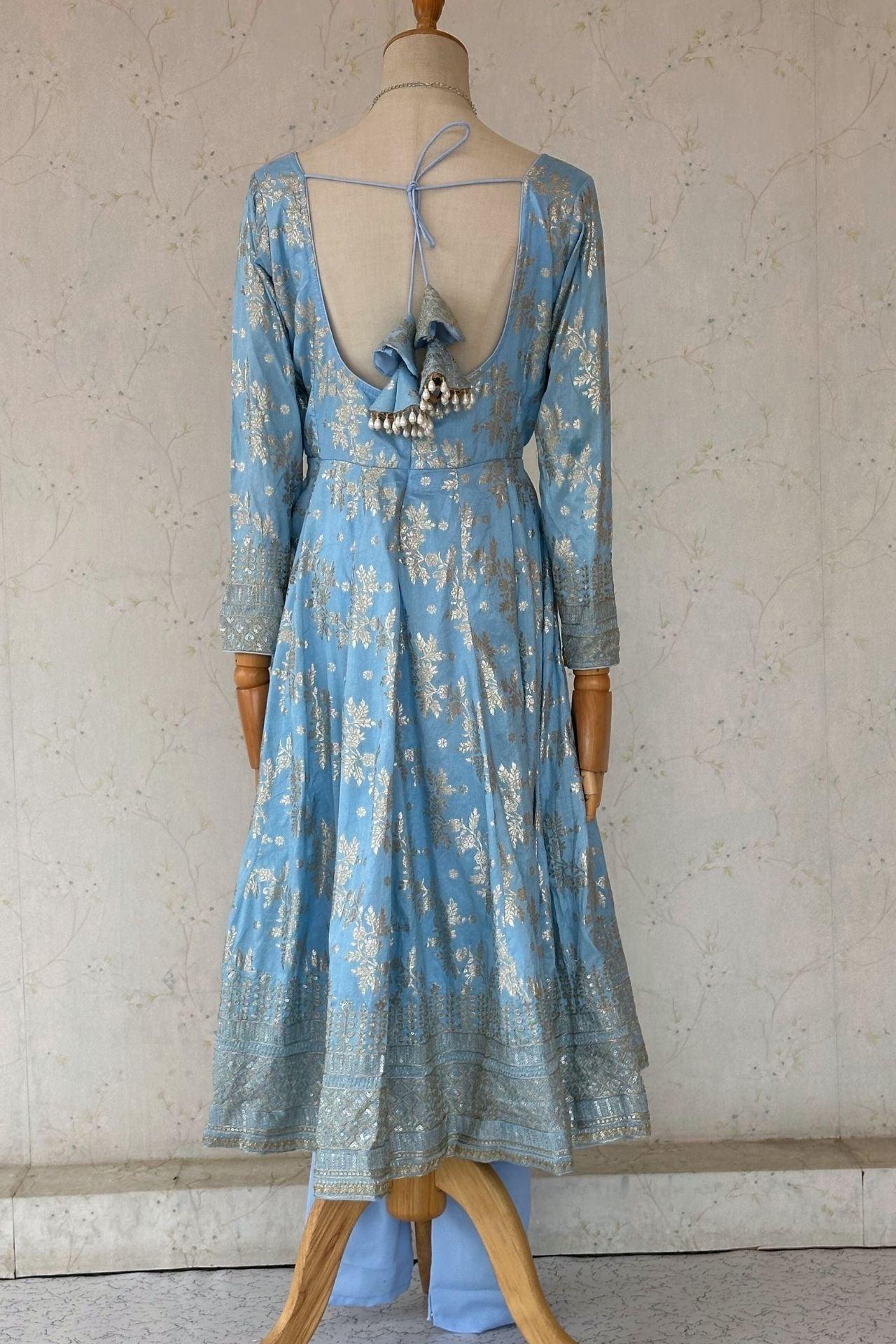 Skyblue Dolasilk anarkali Set - Boutique Nepal