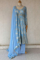 Skyblue Dolasilk anarkali Set - Boutique Nepal