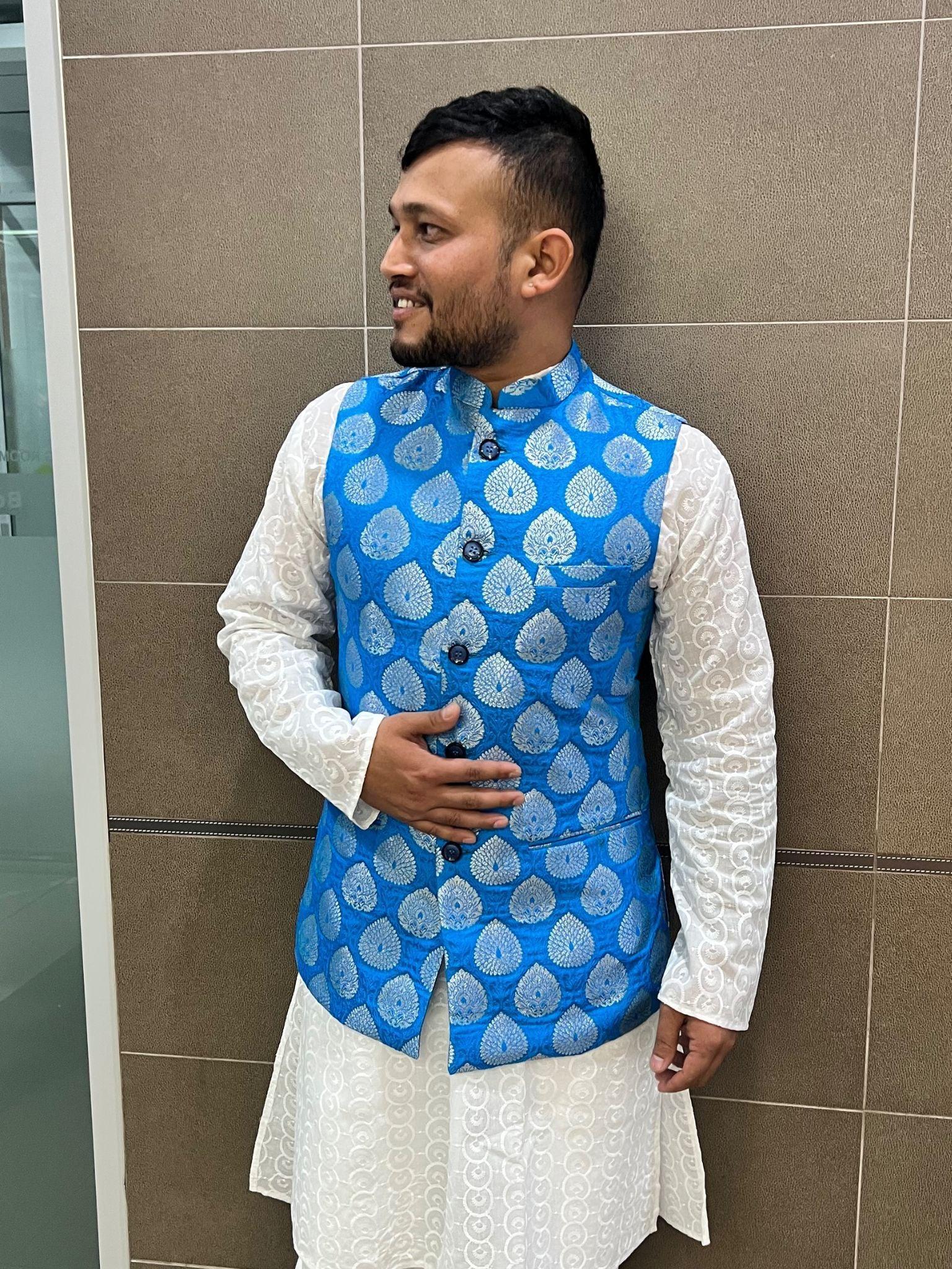 Skyblue Nehru Jacket - Boutique Nepal