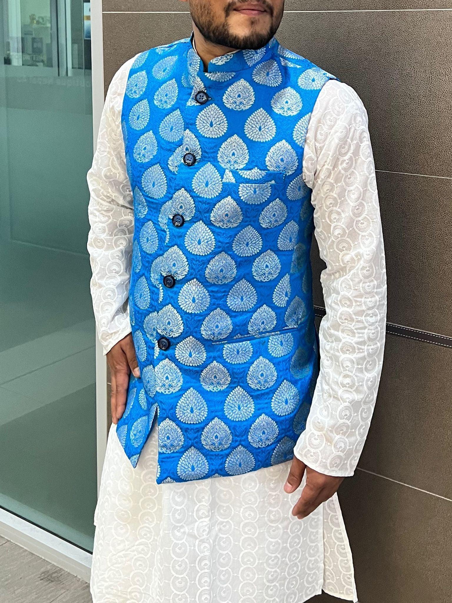 Skyblue Nehru Jacket - Boutique Nepal