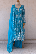 Skyblue Thread Embroidered Anarkali Kurta Set - Boutique Nepal