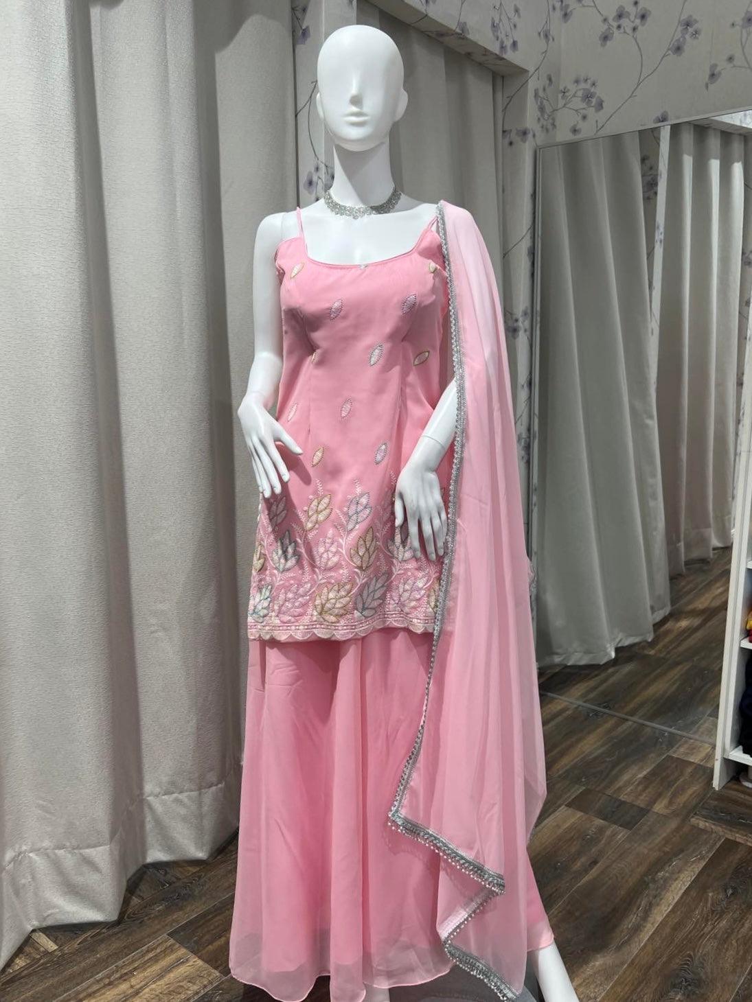 Sleeveless Kurthi Plazo Set in Baby Pink - Boutique Nepal