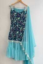 Sleeveless Kurthi Plazo Set In Blue - Boutique Nepal