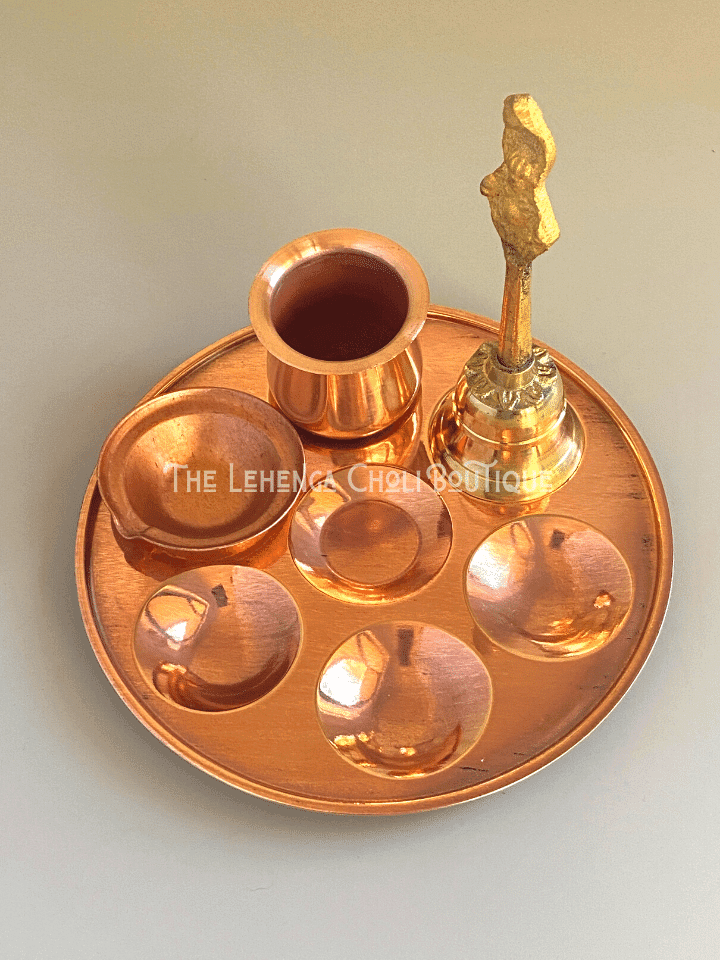 Small Puja Set In Brass Copper - Boutique Nepal Au