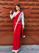 Soft Georgette Saree In Red - Boutique Nepal