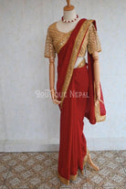 Soft Georgette Saree In Red - Boutique Nepal