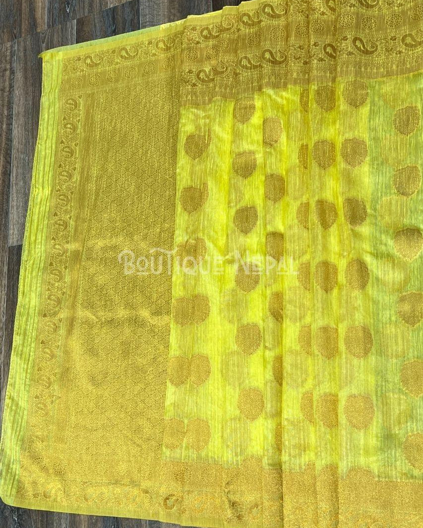 Soft Silk Saree In Yellow - Boutique Nepal Au