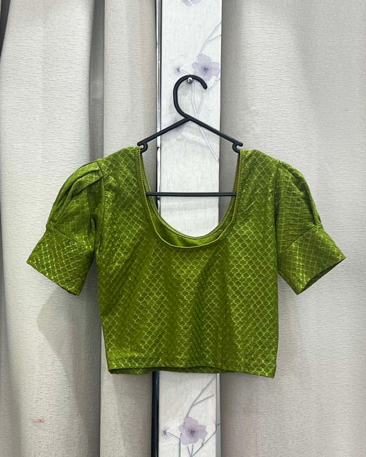 Streachable Blouse in Parrot Green - Boutique Nepal