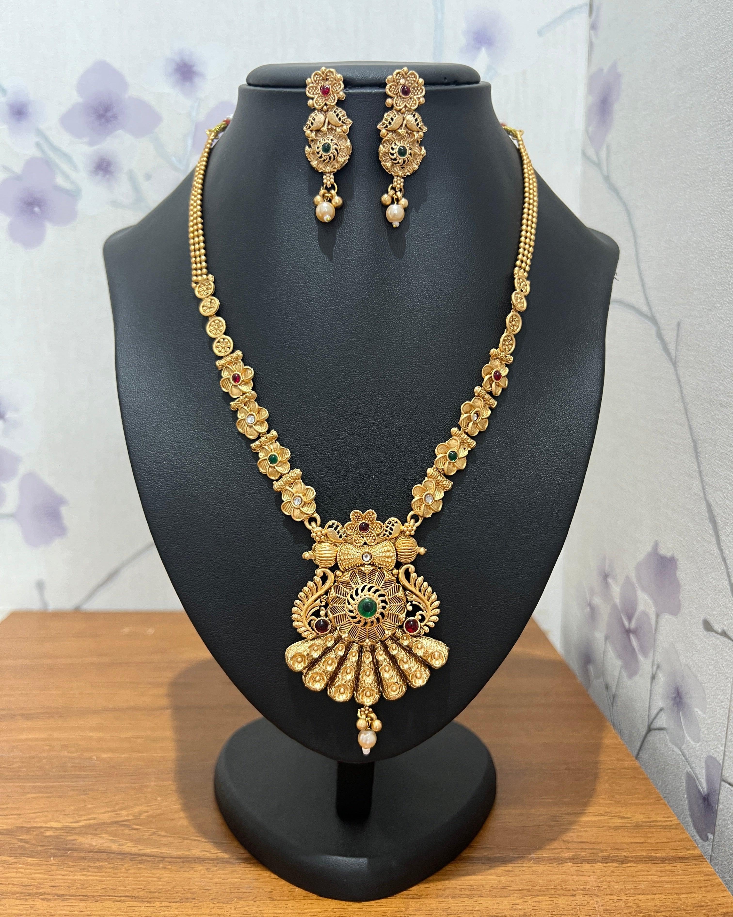 Temple Necklace Set with Jhumka - Boutique Nepal