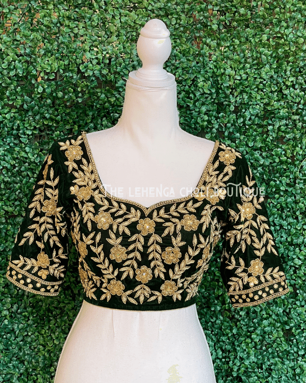 Velvet Hand Embroidered Blouse In Green - Boutique Nepal Au
