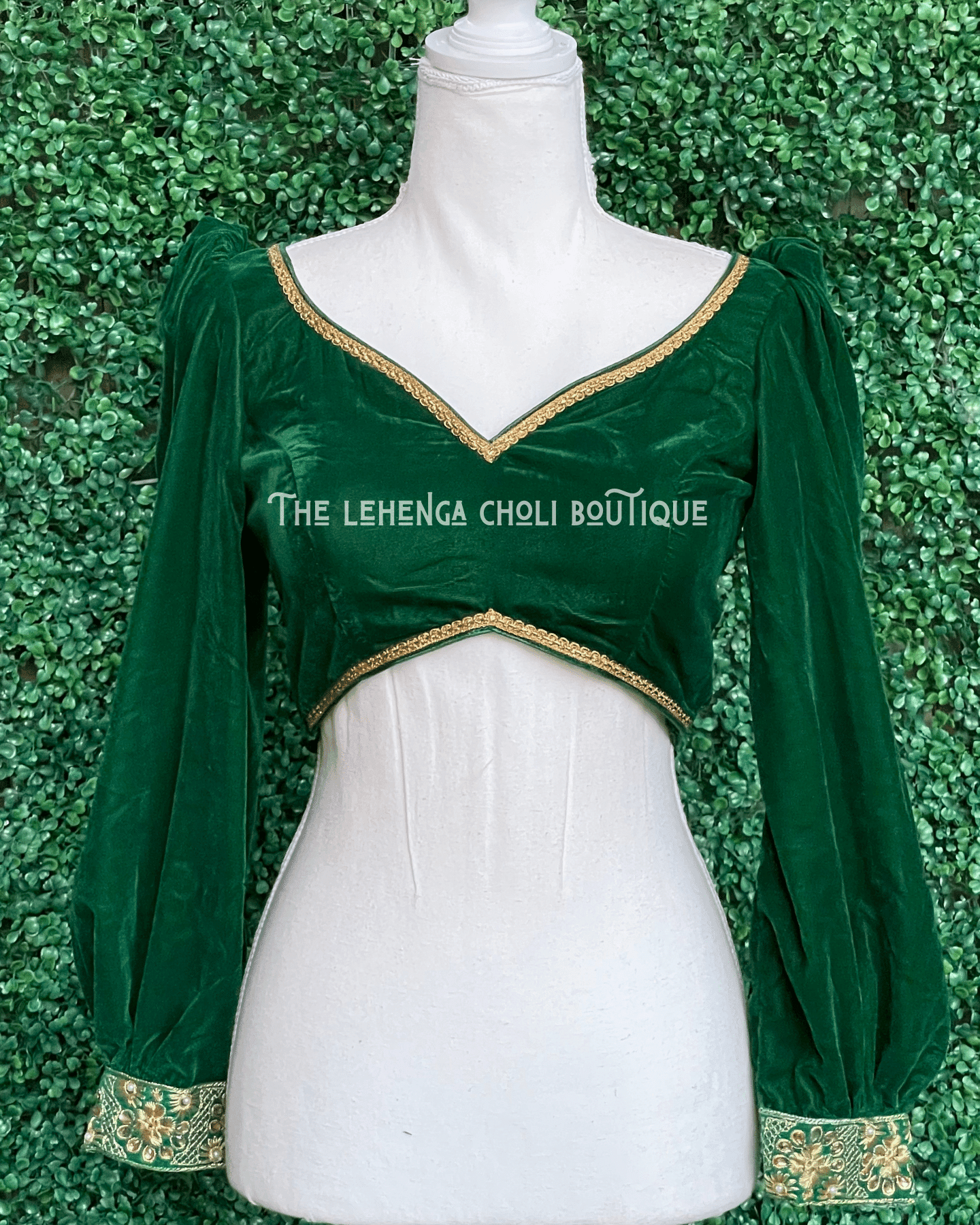 Velvet Saree Full Sleeve Blouse In Green - Boutique Nepal Au