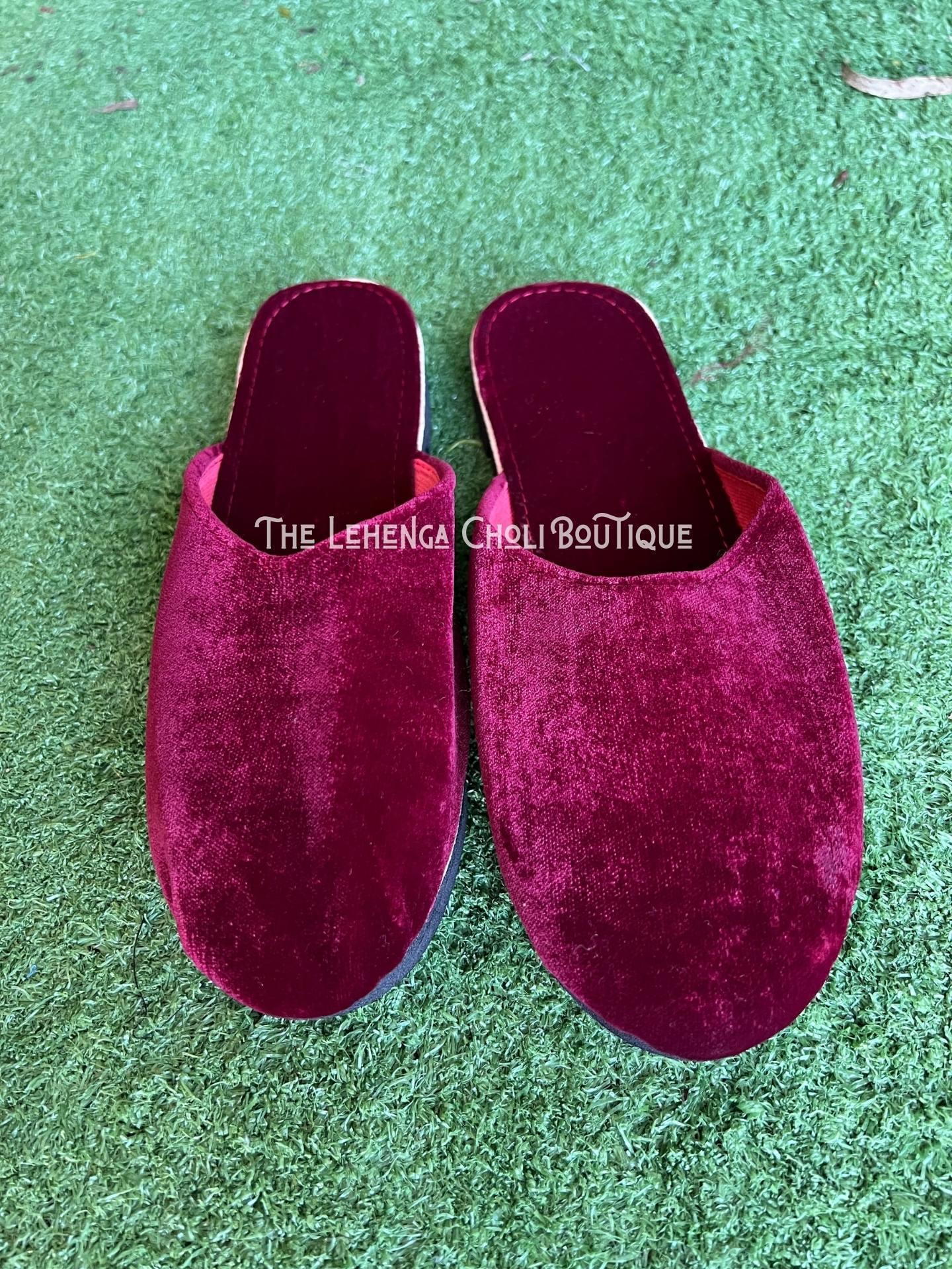 Velvet Shoes In Maroon / nepali groom - Boutique Nepal